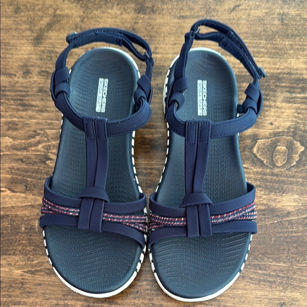 Skechers Goga Mat Women's Navy Ankle Strap Sandals Size 7 - Picture 2 of 7